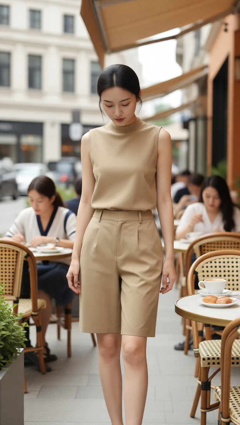 Structured Sleeveless Top And Tailored Bermuda Shorts Set