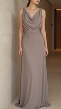 Ruched Cowl Neck Flowing Maxi Dress