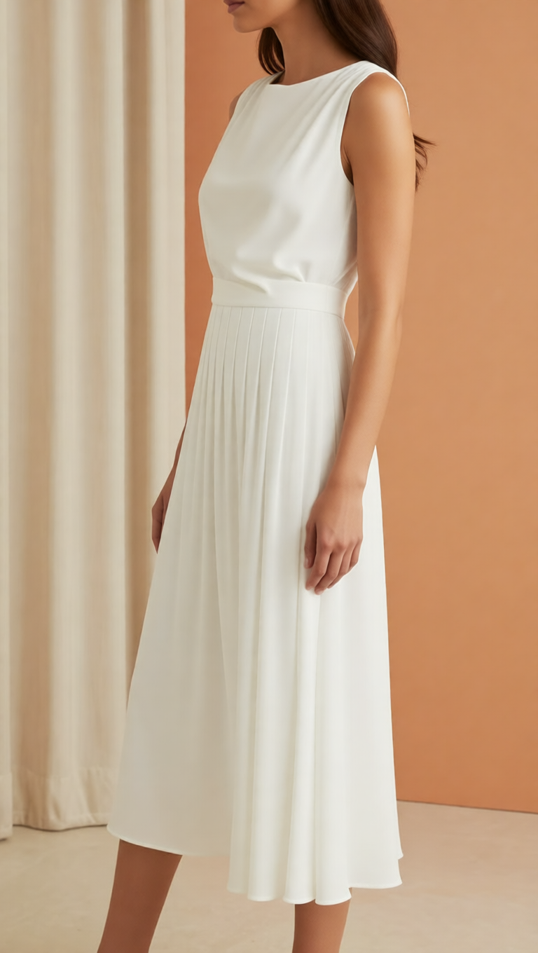 Soft Draped Neck Pleated Midi Dress