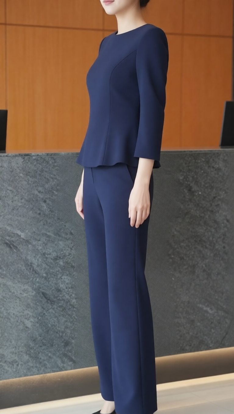 Navy Peplum Blazer And Wide-Leg Trouser Suit