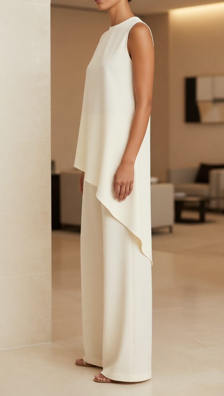 Asymmetric Layered Sleeveless Wide-Leg Pants Set