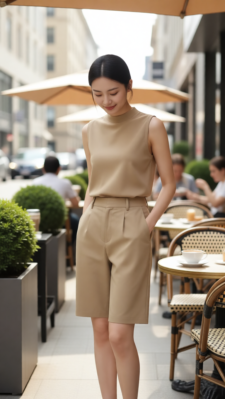 Structured Sleeveless Top And Tailored Bermuda Shorts Set