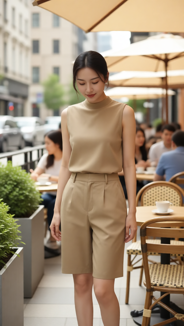 Structured Sleeveless Top And Tailored Bermuda Shorts Set