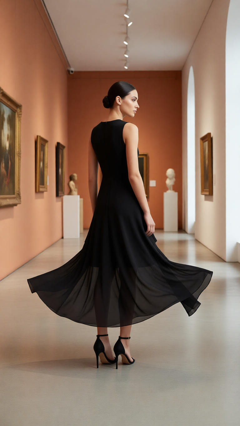 Asymmetric Layered Chiffon Overlay Cocktail Dress