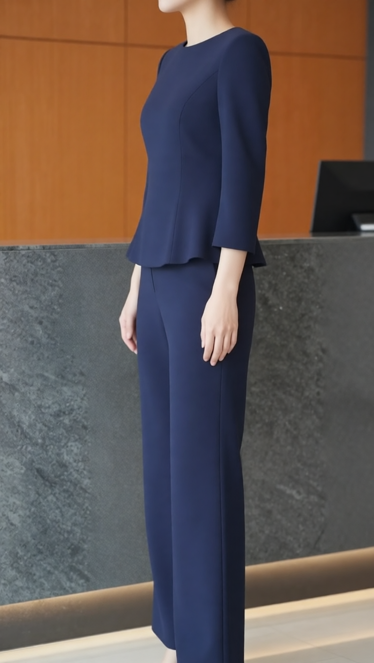 Navy Peplum Blazer And Wide-Leg Trouser Suit