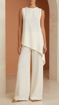 Asymmetric Layered Sleeveless Wide-Leg Pants Set