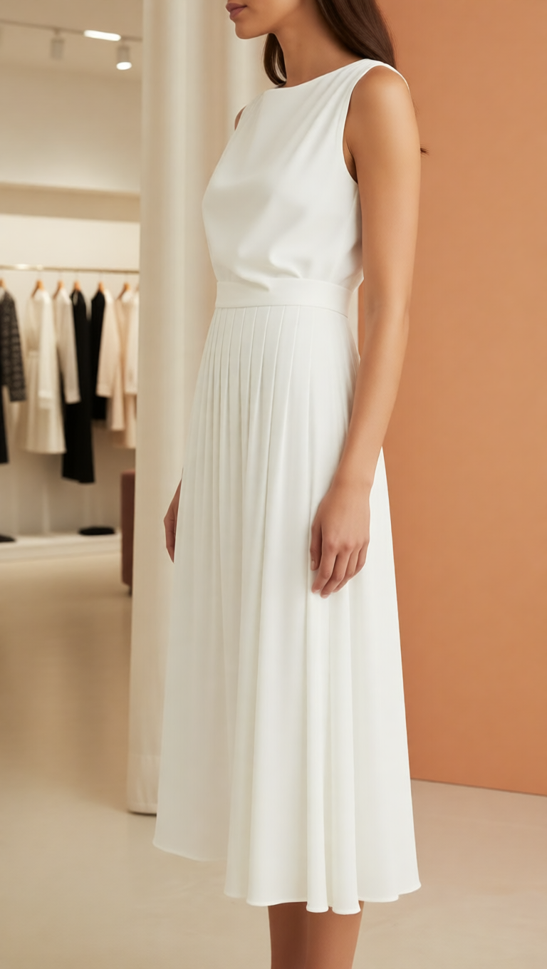 Soft Draped Neck Pleated Midi Dress