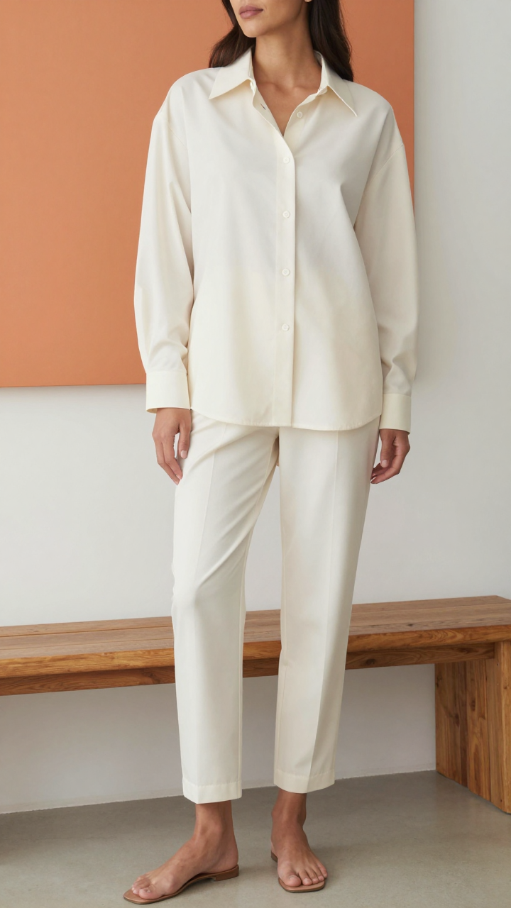 Ivory Oversized Shirt And Tailored Trouser Set
