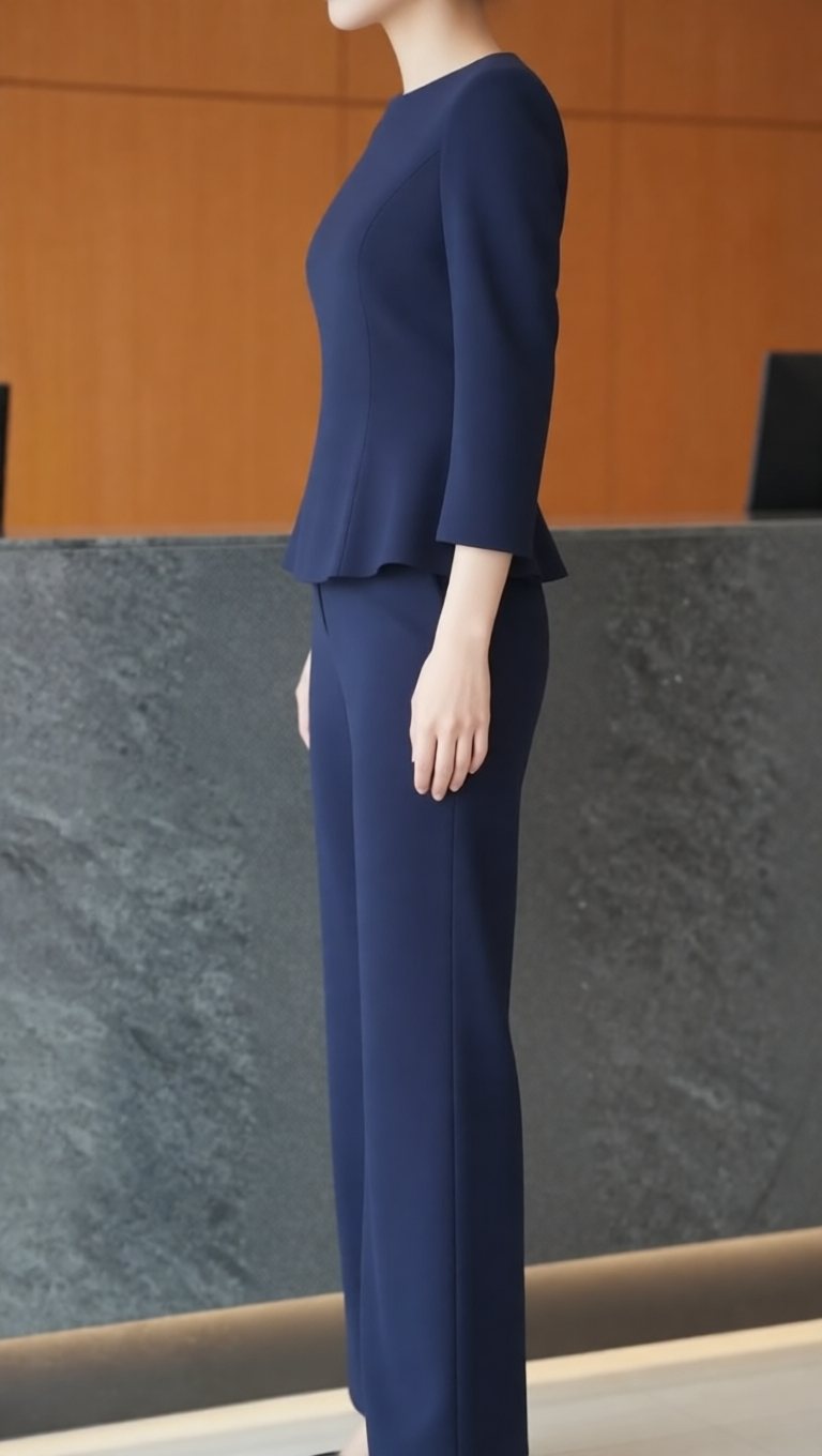 Navy Peplum Blazer And Wide-Leg Trouser Suit