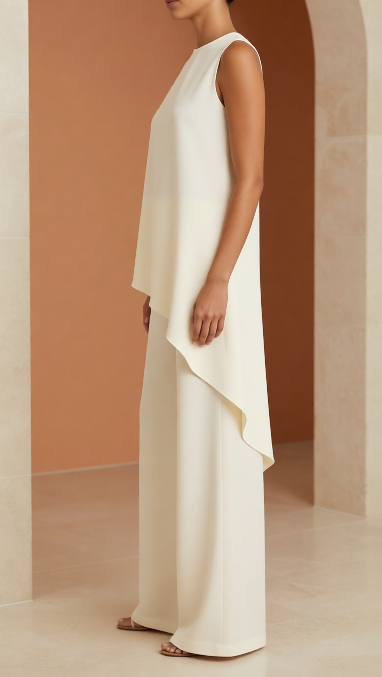 Asymmetric Layered Sleeveless Wide-Leg Pants Set